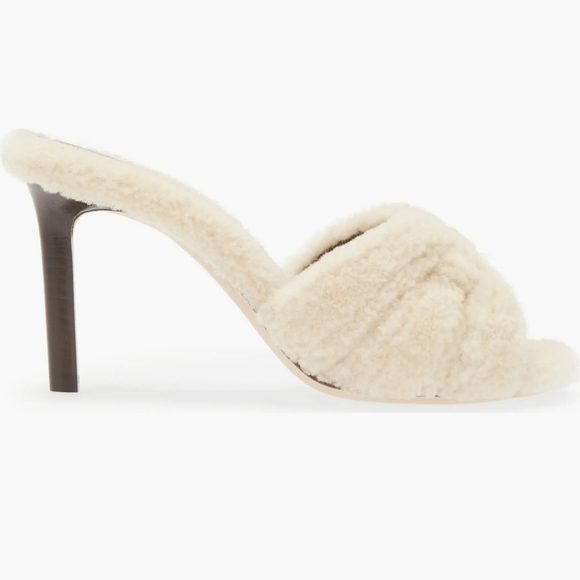 NIB Saint Laurent Tribute Genuine Shearling Heel Sandal - Picture 10 of 12